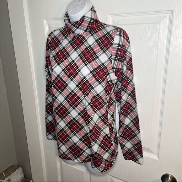 J.Crew Factory Plaid Printed Tissue Turtleneck Red Marine Salt Multi S NWOT - Picture 7 of 11